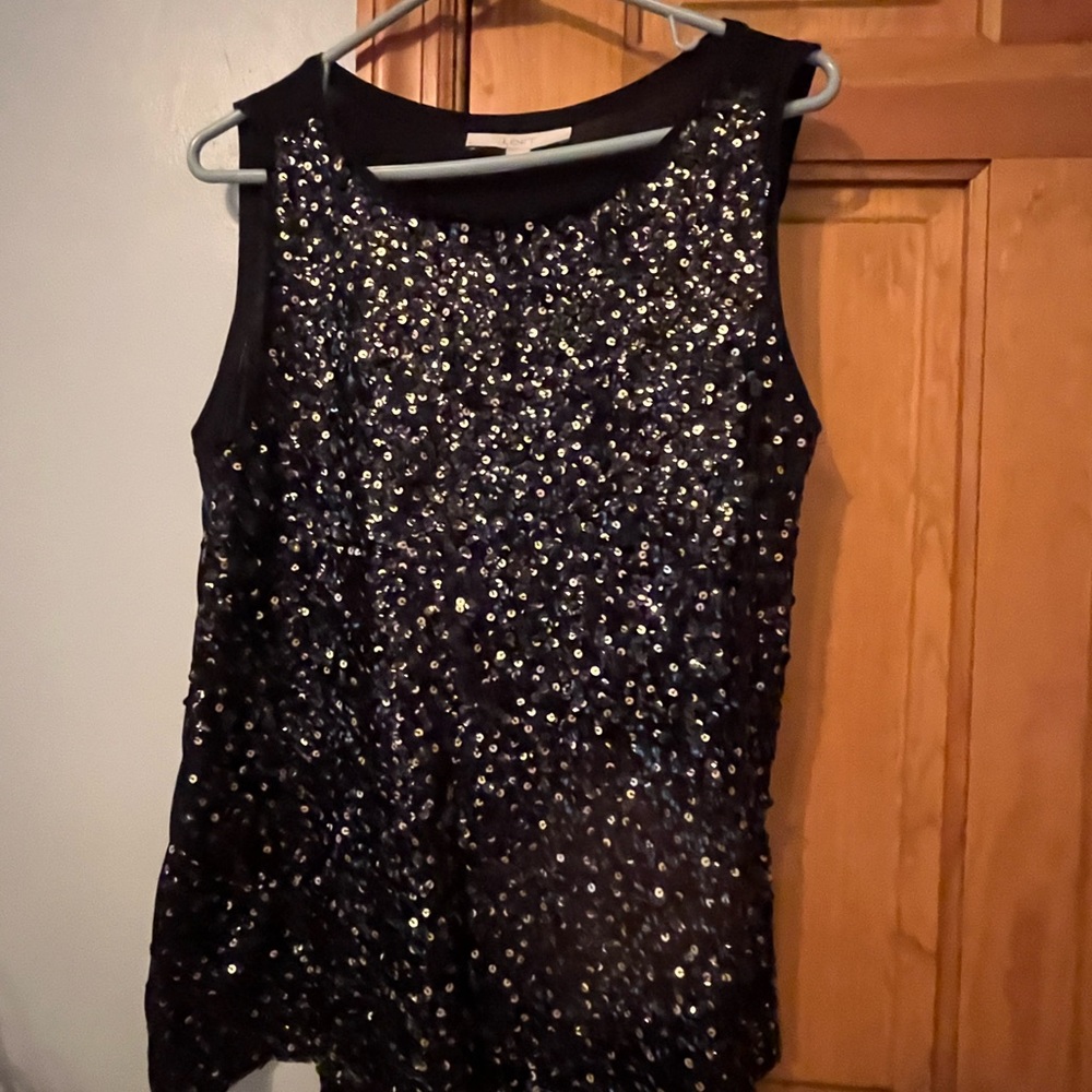 Loft black with gold sequence tank top. Back is cotton. Wore once.